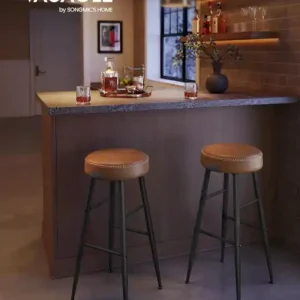 Reducere de preț Set 2 scaune de bar Model Emberly, Coniac/Negru, 51.6x51.6x75 cm