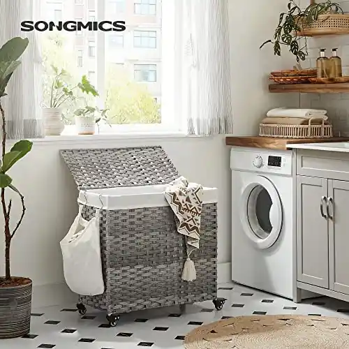 Cos de rufe, Songmics, Natural-Alb, 66x33x66 cm Disponibil imediat