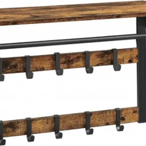 Reduceri Cuier cu raft Model Perry, Maro rustic/Negru, 80x30x42 cm
