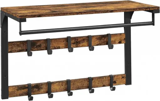 Reduceri Cuier cu raft Model Perry, Maro rustic/Negru, 80x30x42 cm