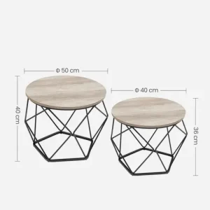 Set 2 masute laterale, Vasagle, Gri-Negru, 50x50x40 cm Reducere