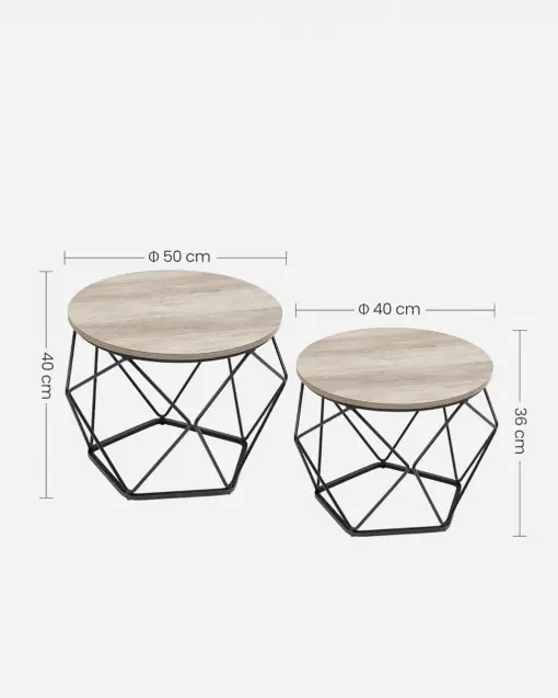 Set 2 masute laterale, Vasagle, Gri-Negru, 50x50x40 cm Reducere