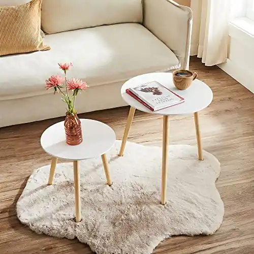 Set 2 Masute de Cafea Model Avery, 45x45x50/34.5x34.5x35.5 cm, Alb/Lemn Popular
