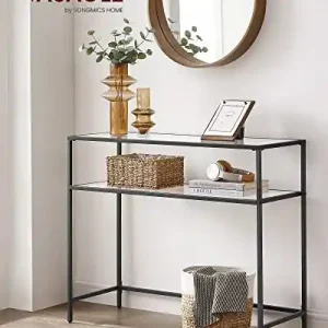 Consola Model Makai, Negru, 100x35x80 cm, rafturi sticla securizata Reducere specială