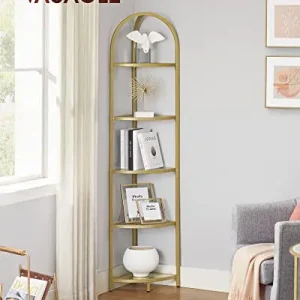Raft de colț cu 5 polițe de sticlă Model Amari, Auriu, 29.5x29.5x cm Cumpărături sigure