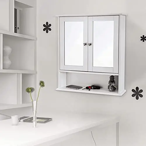 Dulap de depozitare pentru baie, Vasagle, Alb, 56.5x13x58.5 cm Ieftin