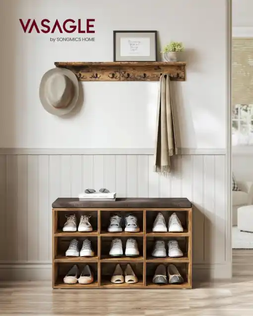 Reducere extra Banca cu suport pantofi Model Angel, Maro, 78.5x30.3x48 cm