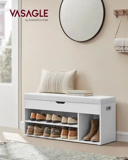 Calitate înaltă Banca cu suport pantofi Model Luca, Alb, 100x30x44 cm