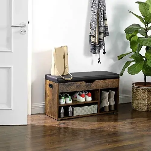 Banca cu suport pantofi Model Milan, Maro rustic / Negru, 80x44x30 cm Promoție