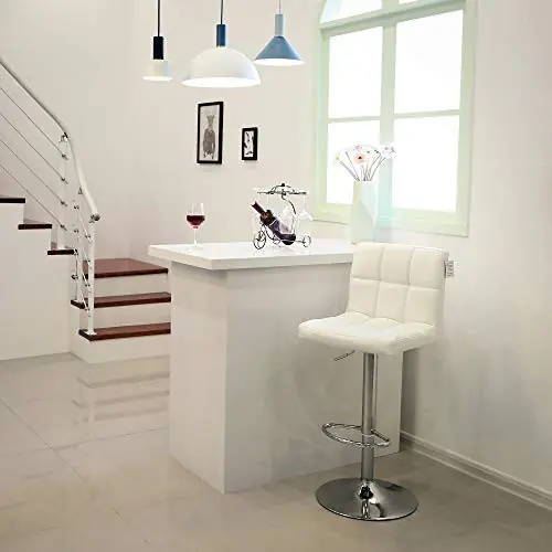 Set 2 scaune de bar, Songmics, Alb, 38x44.5x(95-115) cm Chilipir