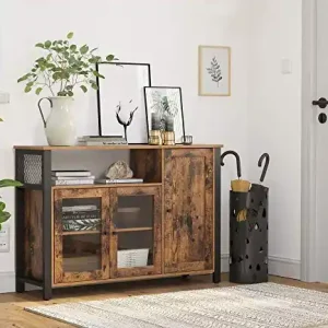 Retur gratuit Bufet Multifuncțional cu 3 uși Model Kayleigh, Maro antichizat/Negru, 110x33x75 cm