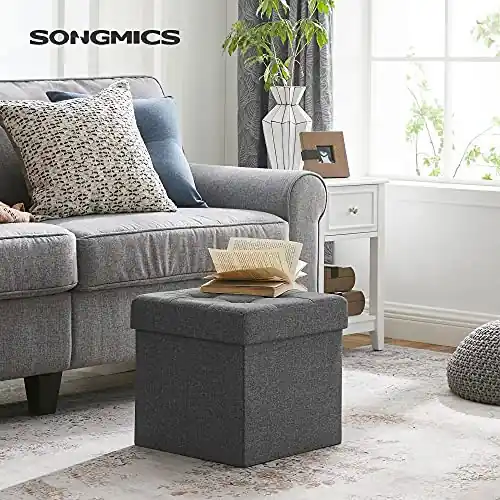 Taburet cu depozitare, Songmics, Gri, 38x38x38 cm Reducere extra
