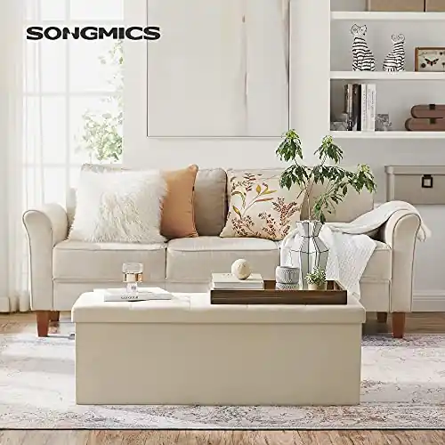 Ofertă specială Bancuta hol cufar cu depozitare, Songmics, Bej, 110x38x38 cm