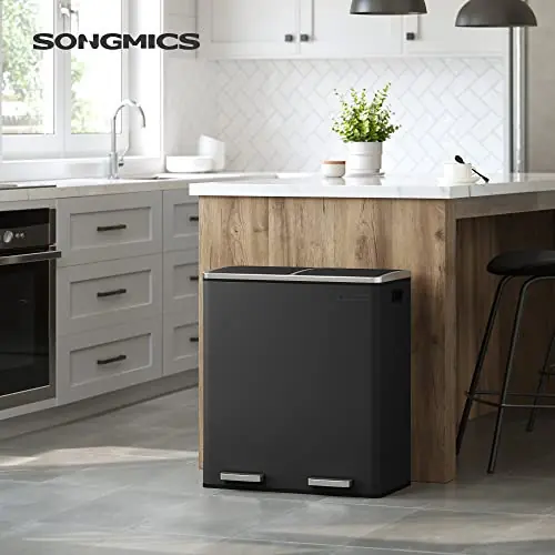 Cos de gunoi, Songmics, Negru, 58.6x32x65 cm Expediere rapidă