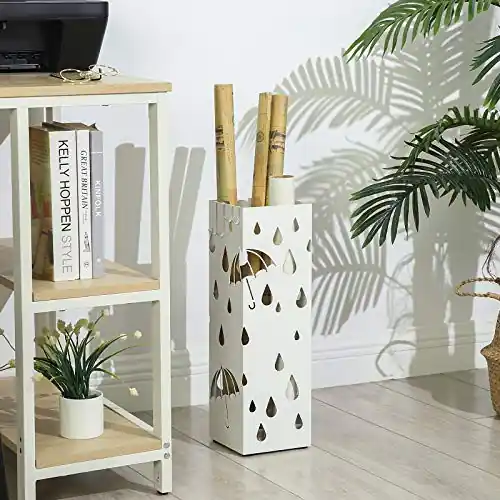 Calitate înaltă Suport pentru umbrele, Songmics, Alb, 15.5x15.5x49 cm