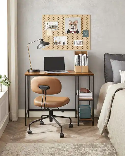Reducere extra Birou cu Rafturi Vasagle, model Chana, 100x75x50 cm, Maro/ Negru