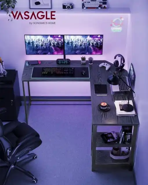 Birou Gaming Vasagle, model Colin, 138x76x138 cm, Negru Cel mai vândut