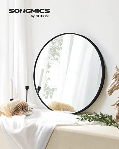 Preț mic Oglinda rotunda, Songmics, Negru, 61x61x3.6 cm