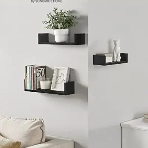 Mai ieftin Set 3 etajere de perete, Songmics, Negru, 40x10x9 cm