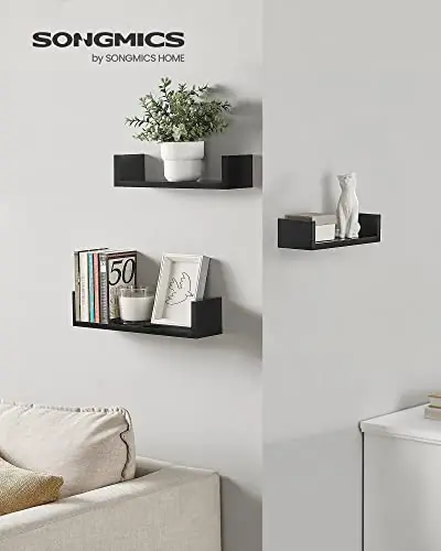 Mai ieftin Set 3 etajere de perete, Songmics, Negru, 40x10x9 cm