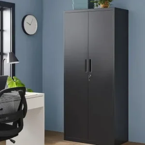 Promoție Dulap de depozitare din metal, Songmics, Negru, 80x40x180 cm