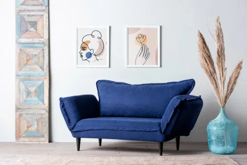 Ofertă limitată Canapea extensibila 2 locuri Rahim Albastru 150x80 cm