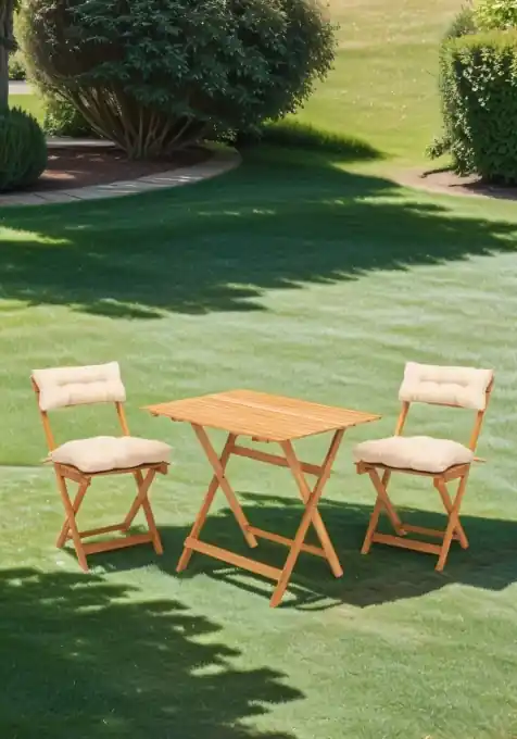 Set masa si scaune de gradina (3 piese) My003A Crem 80x72x60 cm Reducere de preț