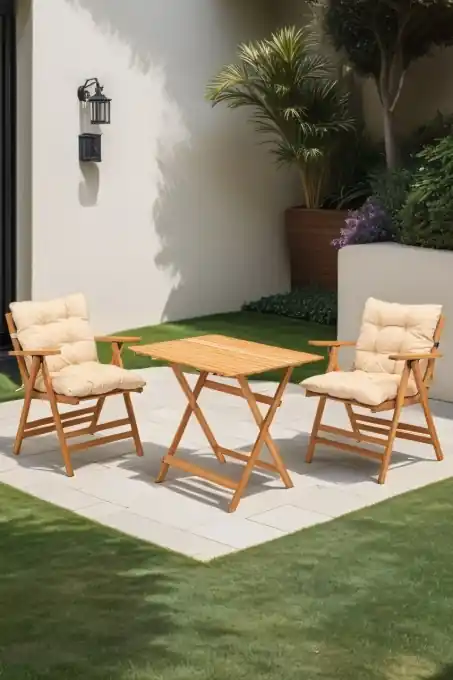 Set masa si scaune de gradina (3 piese) My025 Crem 60x74x80 cm Cumpără online