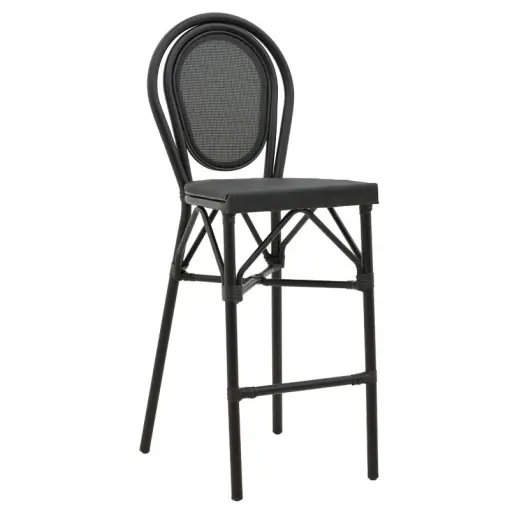 Scaun de bar pentru exterior, Model Dezyan, culoare negru, aluminiu si textil, 41.5x53.5x116 cm Reducere
