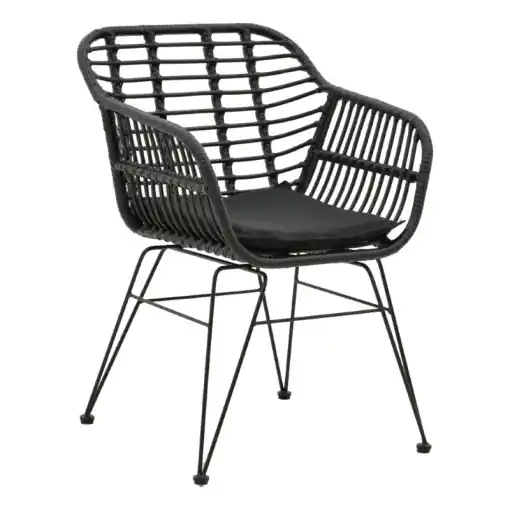 Fotoliu de exterior, Model Naoki, culoare negru, metal si poliratan, 55x58x79 cm Retur ușor