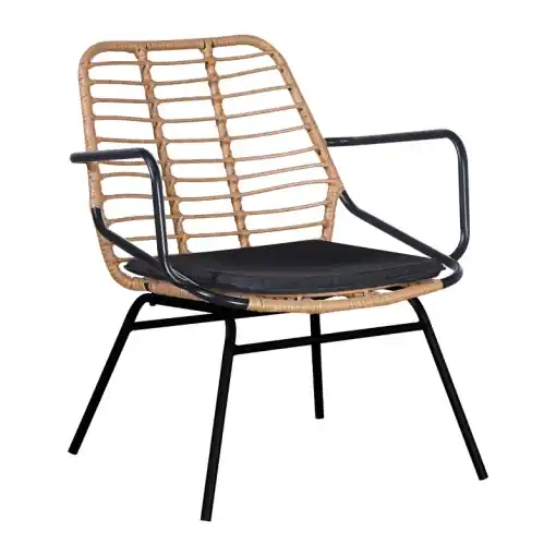 Plată securizată Fotoliu de exterior, Model Naoki, culoare negru, metal si poliratan, 58x63x81 cm