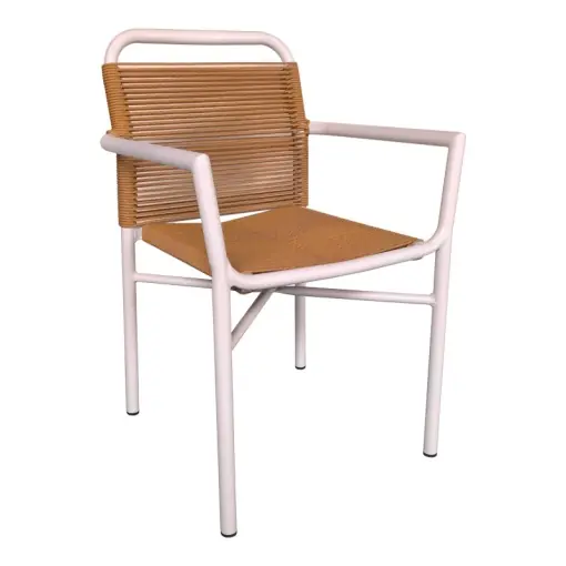 Calitate înaltă Fotoliu de exterior, Model Clutch, culoare alb si bej, aluminiu si poliratan, 55x56x80 cm