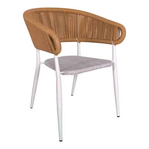 Cumpără acum Fotoliu de exterior, Model Raven, culoare alb si bej, aluminiu si poliratan, 57x62x78 cm