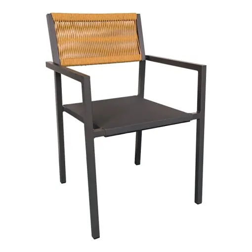 Popular Fotoliu de exterior, Model Savor, culoare antracit si bej, aluminiu si poliratan, 55x58x63 cm