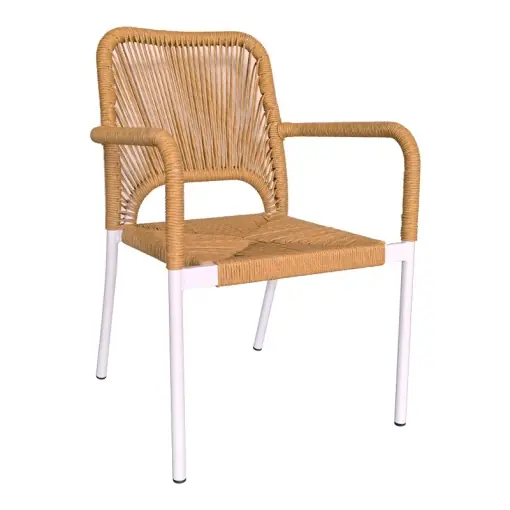 Livrare rapidă Fotoliu de exterior, Model Norture, culoare alb si natural, aluminiu si poliratan, 57x61x85 cm