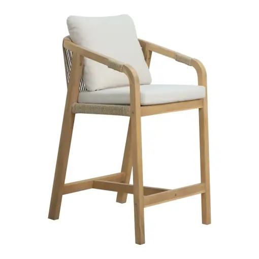 Reducere extra Scaun de bar pentru exterior, Model Luciana, culoare bej si natural, lemn masiv de salcam, 68x55x97.5 cm