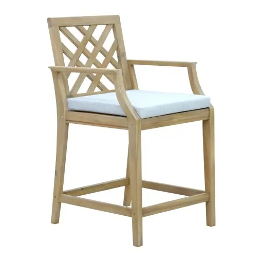 Scaun de bar pentru exterior, Model Amalfi, culoare bej si natural, lemn masiv de salcam, 59x63.5x104.9 cm Reduceri