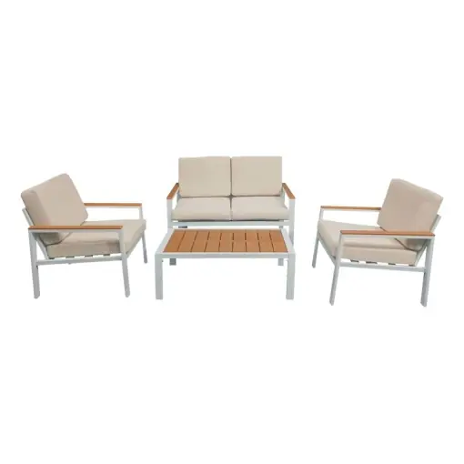 Set Canapele de gradina, Model Fashionable, culoare bej si alb, aluminiu si textil Ofertă specială