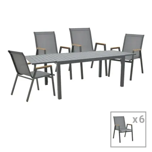 Set 7 buc masă și scaune de grădină Azelie-Lafla Gri 77x55x94 cm Lichidare de stoc
