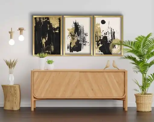 Tablou, 3 bucati Incastrum Oslan Auriu 38x53 cm Ofertă