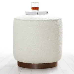 Taburet puf Hellin Alb 43x42 cm Ofertă exclusivă