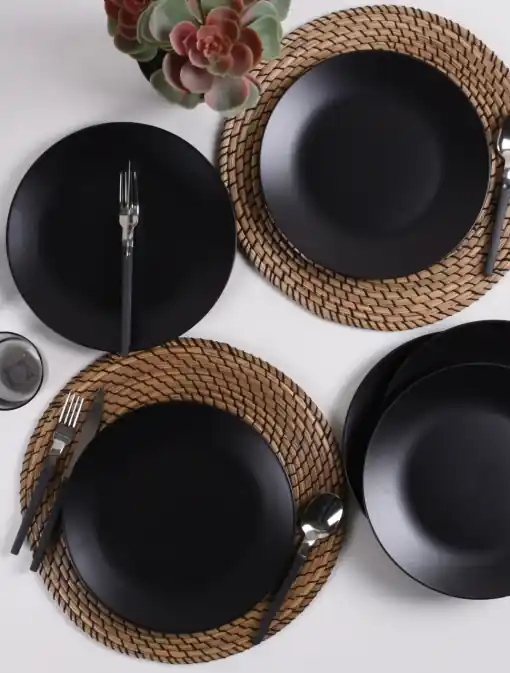 Reducere Set farfurii, 6 bucati Shadow Moon Negru 25x25x3.7 cm