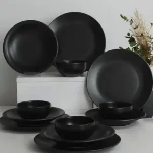 Ieftin Set veselă din ceramică, 12 bucati Sanitas ceta Negru 26x26x3.7 cm