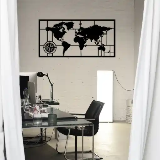 Tablou metalic World Negru 121x60 cm Preț mic