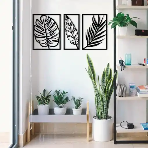 Expediere rapidă Tablou metalic Leaf2 Negru 80x38 cm