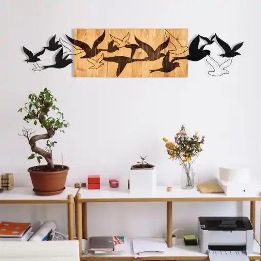 Tablou din lemn si metal Albatros Negru 111x25 cm Vezi acum