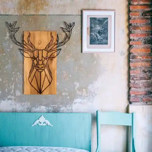 Lichidare de stoc Tablou din lemn si metal Deer Negru 61x66 cm