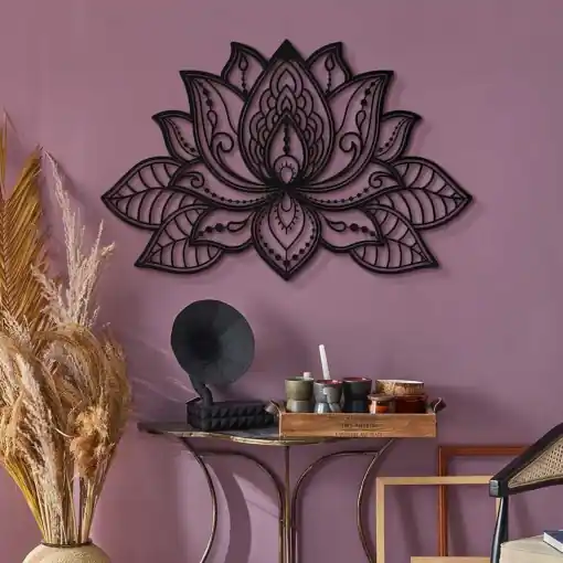 Tablou metalic Lotus Negru 44x68 cm Reduceri