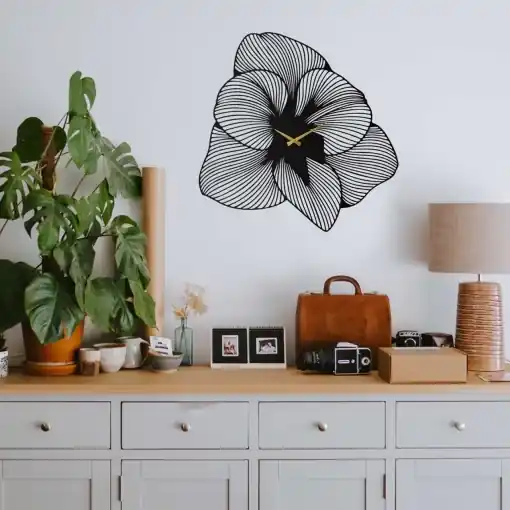 Chilipir Ceas de perete decorativ din metal Azalea Negru 70x70 cm
