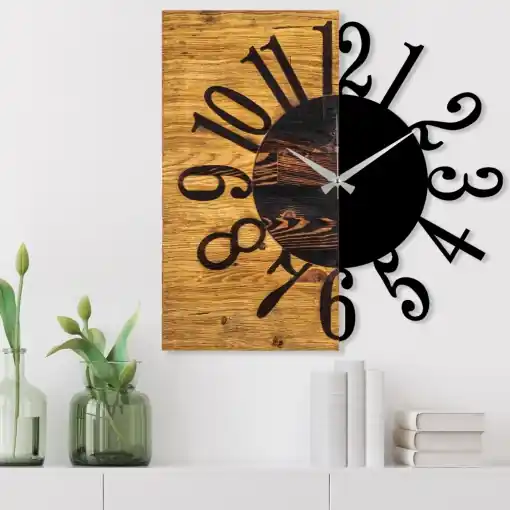 Noutate Ceas de perete decorativ din lemn Wooden Nuc 58x3x58 cm